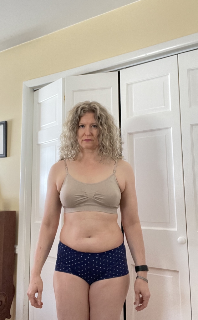 a middle aged woman before and after a nutrition program.